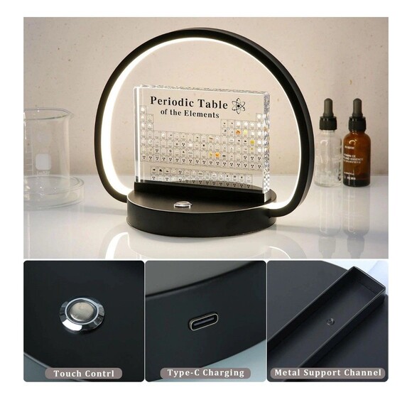 AICHONG Periodic Table LED Desk Lamp w 83 Real Elements in Acrylic Display Black - Picture 2 of 10